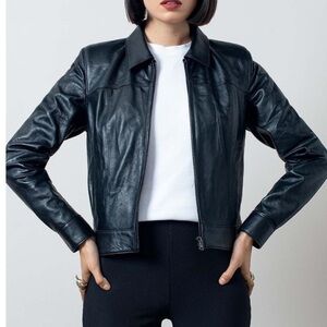 Dks by Simon Black Leather Jacket Sz 3 (XS) Made in France
